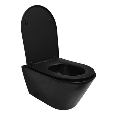 Wiesbaden Stereo toiletset rimless inclusief UP320 toiletreservoir met softclose zitting met bedieningsplaat mat zwart