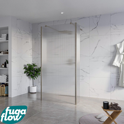 FugaFlow Eccelente Vetro Vrijstaande inloopdouche badkamer - 100x200cm - Helder geribbeld - antikalk - 8mm veiligheidsglas - 2 zijwanden 40cm - met wandarmen en hoekprofielen - Gunmetal -