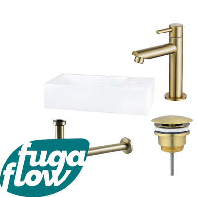 FugaFlow Eccelente Arredo fonteinset - 36x18.5x9cm - 1 kraangat - solid surface - fonteinkraan messing geborsteld - mat wit -