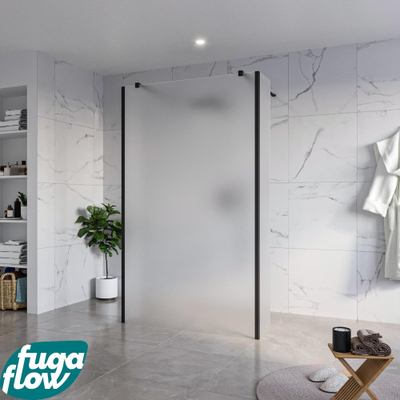FugaFlow Eccelente Vetro Vrijstaande inloopdouche badkamer - 120x200cm - Glas mat - antikalk - 8mm veiligheidsglas - 2 zijwanden 40cm - met wandarmen en hoekprofielen - Zwart mat -