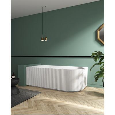 ZEZA Blend half vrijstaand hoekbad - ribbel - links - 170x80x58cm - met afvoer - acryl - mat wit