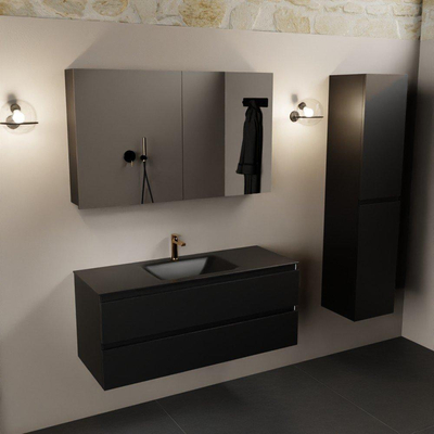 Mondiaz Aivy badmeubelset - 120x45x50cm - 1 kraangat - 1 wasbak urban Solid surface - Midden - 2 lades - Met spiegelkast - MDF Urban