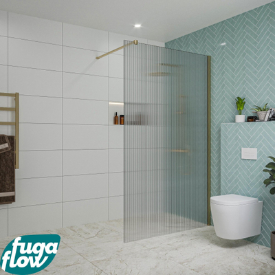 FugaFlow Eccelente Vetro inloopdouche badkamer - 120x200cm - ribbelglas - wandarm - geborsteld messing