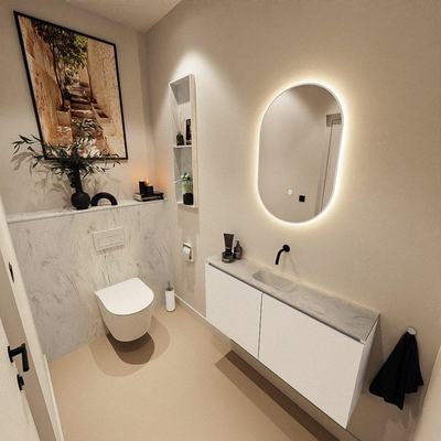 MONDIAZ TURE-DLUX 100cm toiletmeubel Talc. EDEN wastafel Opalo positie midden. Zonder kraangat.