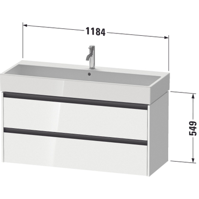 Duravit Ketho 2 wastafelonderbouwkast met 2 laden voor enkele wastafel 118.4x46x54.9cm met grepen antraciet wit mat