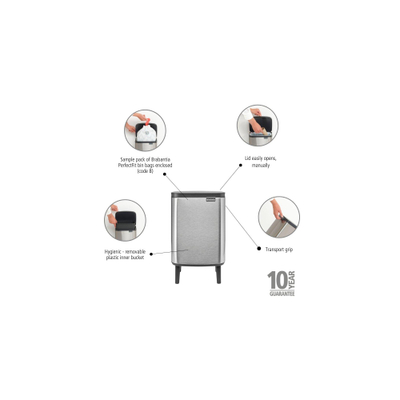 Brabantia Bo Hi Afvalemmer - 7 liter - kunststof binnenemmer - matt steel fingerprint proof