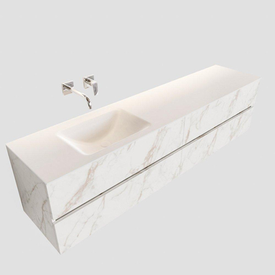 MONDIAZ VICA Badkamermeubelset - 200cm - 4 lades - wasbak Cloud links - 0 kraangaten - solid surface carrara marmer