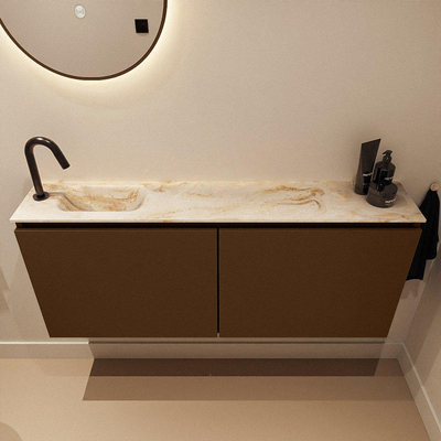 MONDIAZ TURE-DLUX 120cm toiletmeubel Rust. EDEN wastafel Frappe positie links. Met 1 kraangat.
