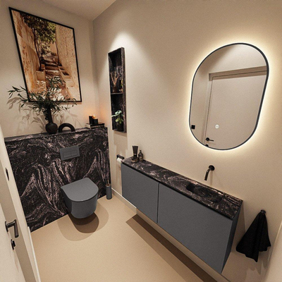 MONDIAZ TURE-DLUX 120cm toiletmeubel Dark Grey. EDEN wastafel Lava positie rechts. Zonder kraangat.