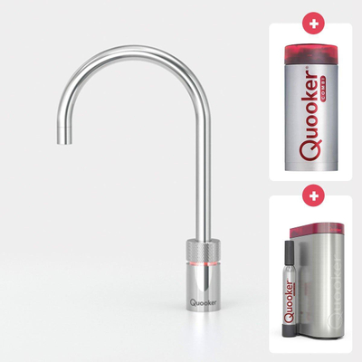 Quooker NL Nordic round kokendwaterkraan opbouw uitloop draaibaar met Combi reservoir & Cube reservoir Chroom