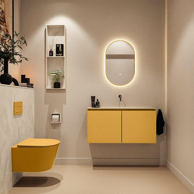 MONDIAZ TURE-DLUX 100cm toiletmeubel Ocher. EDEN wastafel Ostra positie midden. Zonder kraangat.