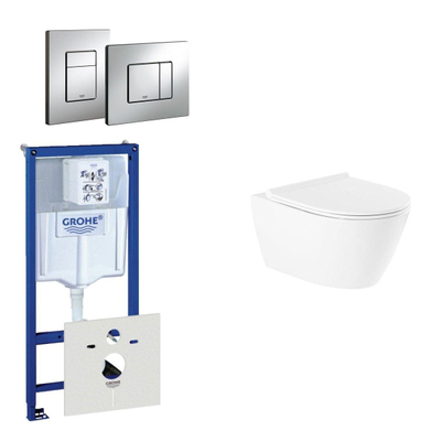 QeramiQ Salina Spoelrandloos toiletset bestaande uit inbouwreservoir, Spoelrandloos wandcloset met softclosetoiletzitting en bedieningsplaat verticaal/horizontaal chroom