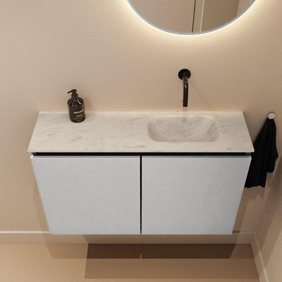MONDIAZ TURE-DLUX 80cm toiletmeubel Plata. EDEN wastafel Opalo positie rechts. Zonder kraangat.