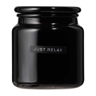 Wellmark Geurkaars zwart glas Fresh Linnen tekst JUST RELAX