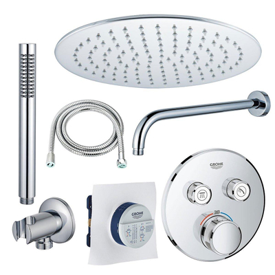 GROHE Grohtherm Regendoucheset Inbouw- hoofddouche 20 cm - 2 functies - handdouche staaf 1 stand - wandarm - chroom