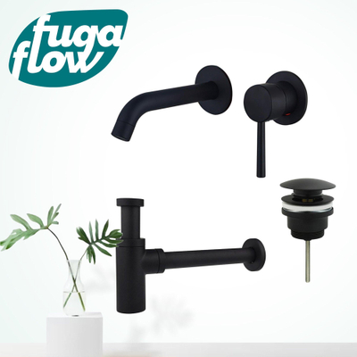 FugaFlow Eccelente Sobrado Badkamer Slim Wastafelkraanset - inbouw wastafelkraan - klikwaste plug - design sifon - Mat zwart