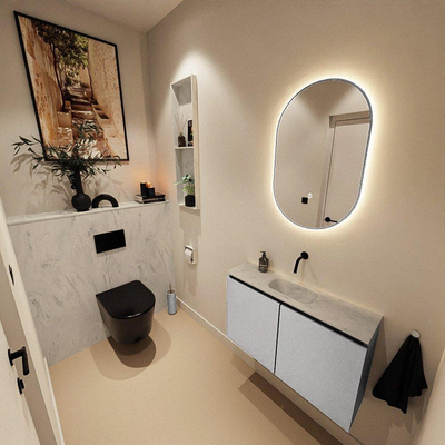 MONDIAZ TURE-DLUX 80cm toiletmeubel Plata. EDEN wastafel Opalo positie midden. Zonder kraangat.