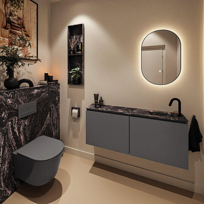 MONDIAZ TURE-DLUX 120cm toiletmeubel Dark Grey. EDEN wastafel Lava positie rechts. Met 1 kraangat.
