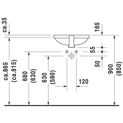 Duravit Foster onderbouwwastafel met overloop 42.8x28cm met Wondergliss wit