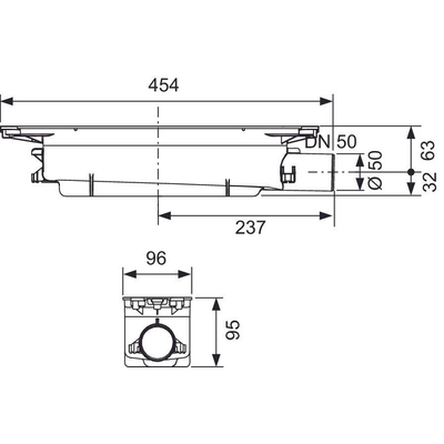 Tece DrainProfile Inbouwdeel - diepte 95mm - met zijaansluiting - waterslot 50mm