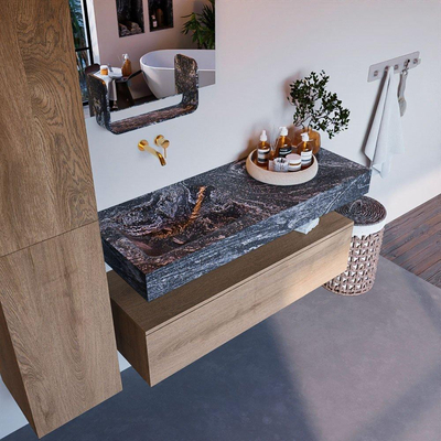 MONDIAZ ALAN - DLUX Badkamermeubelset - 120cm - onderkast - Washed Oak - 1 lade - vrijhangende wastafel - wasbak links - 0 kraangaten - Lava