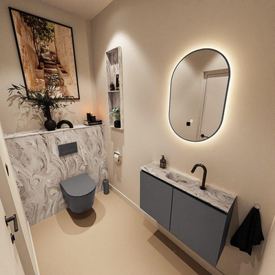 MONDIAZ TURE-DLUX 80cm toiletmeubel Dark Grey. EDEN wastafel Glace positie midden. Met 1 kraangat.
