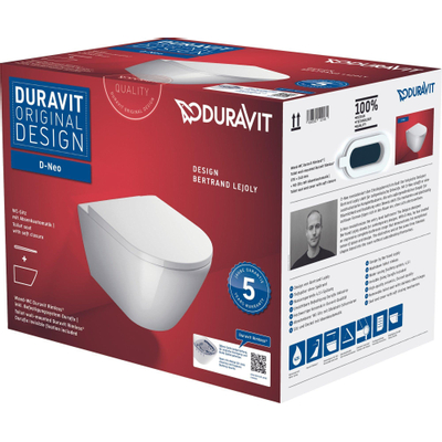 Duravit D-Neo wandtoilet met zitting 37x54x40cm Wit Hoogglans