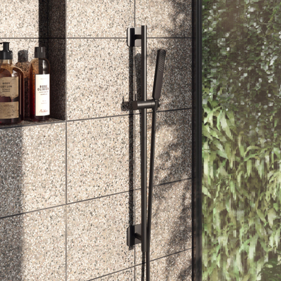 Hotbath Gal Verstelbare glijstang 100 cm met doucheslang 1,5 mtr en handdouche Mat zwart