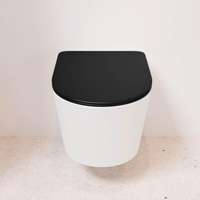 MONDIAZ LAVIE wandclosetpack - 36x53cm - diepspoel - rimless - Talc (offwhite) - softclose - quick-release - toiletzitting - Urban (zwart)