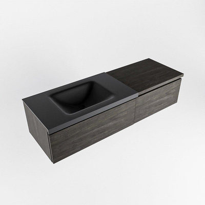 MONDIAZ BUKLA 140cm badmeubel met module 60 kleur Dark Brown met 2 lades. Wastafel CLOUD links 0 kraangaten kleur Urban.