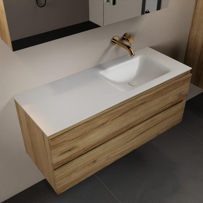 Mondiaz Aivy badmeubelset - 120x45x50cm - 0 kraangaten - 1 wasbak talc Solid surface - Rechts - 2 lades - Met spiegelkast - Melamine Chai