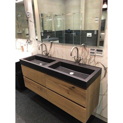 INK badkamermeubelset 140x52x45cm 4 laden met Quarts Zwart Momento wastafel Ash Grey