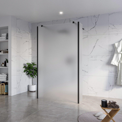 Fortifura Galeria Vrijstaande Inloopdouche - 120x200cm - Glas mat - antikalk - 8mm veiligheidsglas - 2 zijwanden 40cm - wandsteunen en hoekprofielen - Zwart mat