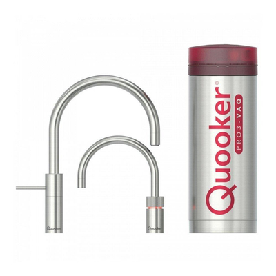 Quooker Nordic Round Twintaps kokendwaterkraan - draaibare uitloop - PRO3 reservoir - Warm / kokend water - RVS