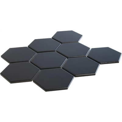 The Mosaic Factory Barcelona mozaïektegel - 25.6x29.6cm - wand en vloertegel - Zeshoek/Hexagon - Porselein Black Mat