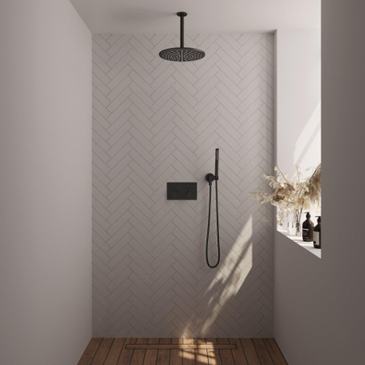 BRAUER Black Edition Thermostatische Regendouche inbouw - drukknoppen - SET 54 - 30cm hoofddouche - plafondarm - staaf handdouche - doucheslang - wandaansluitbocht - zwart mat