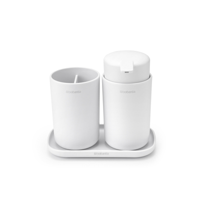 Brabantia ReNew Badkameraccessoires - set van 3 - Zeeppomp - Tandenborstelhouder - Schaal - wit