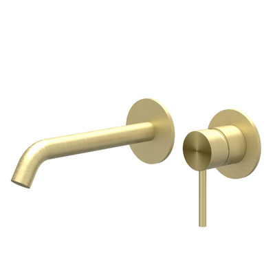 IVY Concord Wastafelmengkraan - 2-gats - met inbouwdeel - wandmontage - gebogen uitloop - coldstart - RVS316 - geborsteld mat goud PVD