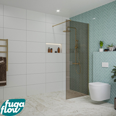 FugaFlow Eccelente Vetro inloopdouche badkamer - 80x200cm - rookglas - wandarm - geborsteld messing -
