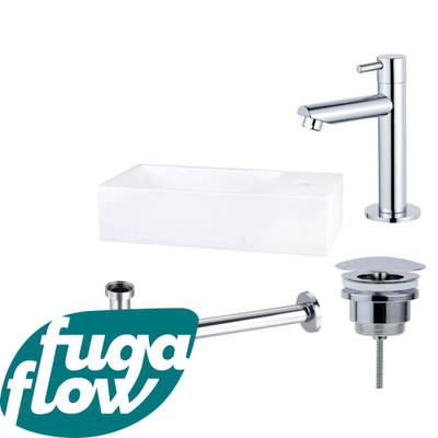 FugaFlow Eccelente Arredo fonteinset - 36x18.5x9cm - 1 kraangat - solid surface - fonteinkraan chroom - mat wit -