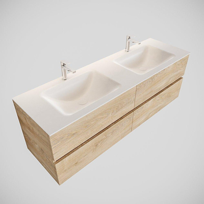 MONDIAZ VICA Badkamermeubelset - 150cm - 4 lades - wasbak Cloud dubbel - 2 kraangaten - solid surface washed oak