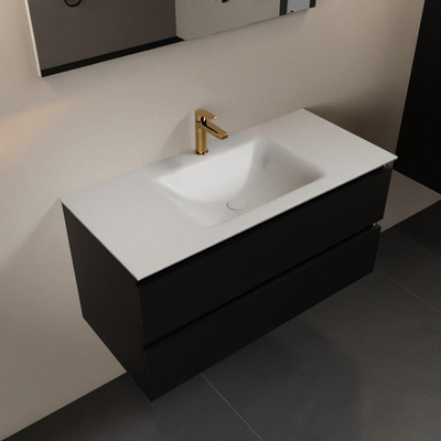 Mondiaz Aivy badmeubelset - 100x45x50cm - 1 kraangat - 1 wasbak talc Solid surface - Midden - 2 lades - Zonder spiegel - MDF Urban