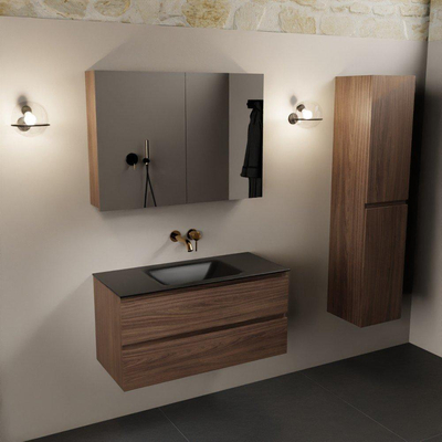 Mondiaz Aivy badmeubelset - 100x45x50cm - 0 kraangaten - 1 wasbak urban Solid surface - Midden - 2 lades - Met spiegelkast - Melamine Mocha