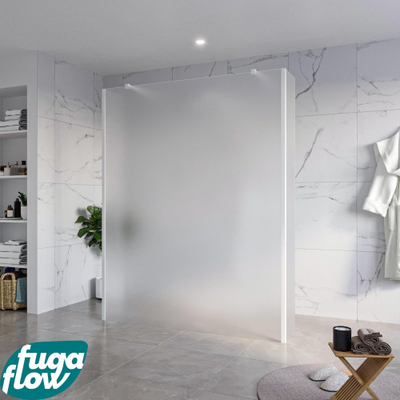 FugaFlow Eccelente Vetro Vrijstaande inloopdouche badkamer - 160x200cm - Glas mat - antikalk - 8mm veiligheidsglas - 2 zijwanden 30cm - met wandarmen en hoekprofielen - Wit mat -