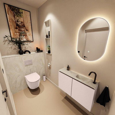 MONDIAZ TURE-DLUX 80cm toiletmeubel Rosee. EDEN wastafel Ostra positie rechts. Met 1 kraangat.
