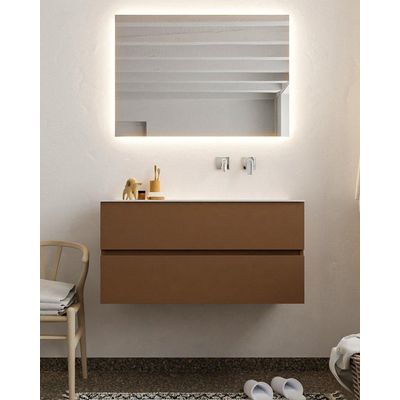 MONDIAZ VICA Badkamermeubelset - 100cm - 2 lades - wasbak Cloud rechts - 0 kraangaten - solid surface rust