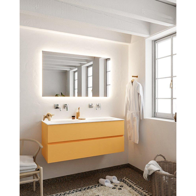 MONDIAZ VICA Badkamermeubelset - 120cm - 2 lades - wasbak Moon dubbel - 0 kraangaten - solid surface ocher