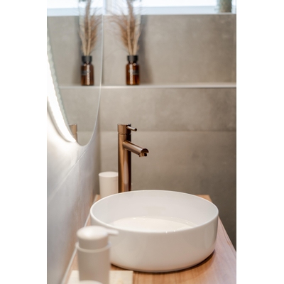 Saniclass Lavandero Opbouwwaskom - 36x12cm - zonder overloop - rond - keramiek - glans wit TWEEDEKANS