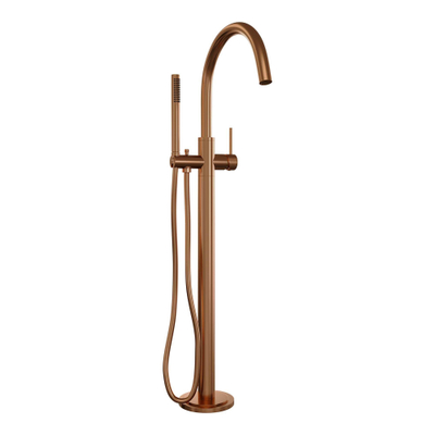 Brauer Copper Carving Staande Badkraan - handdouche staaf 1 stand - 2 carving knoppen -geborsteld koper