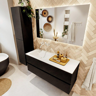 MONDIAZ VICA 120cm badmeubel onderkast Urban 2 lades. Wastafel CLOUD links zonder kraangat, kleur Talc.